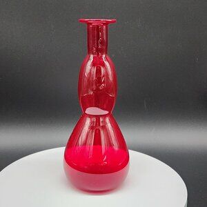 Hand Blown Red Glass Vase Decanter 8.25" Double Gourd Shape Vintage